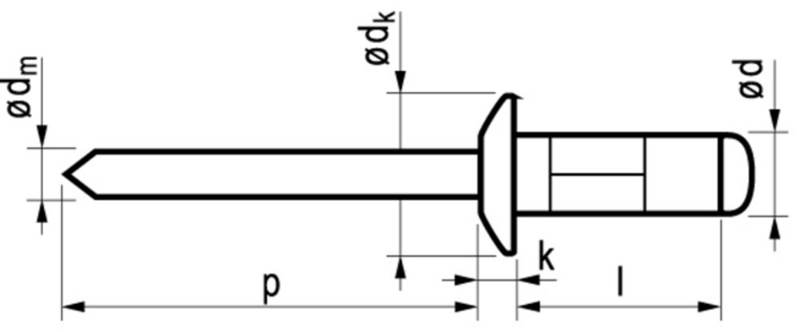 Afbeeldingen van Blindklinknagel Alu /pen staal 3,2x9,5 mxg kl