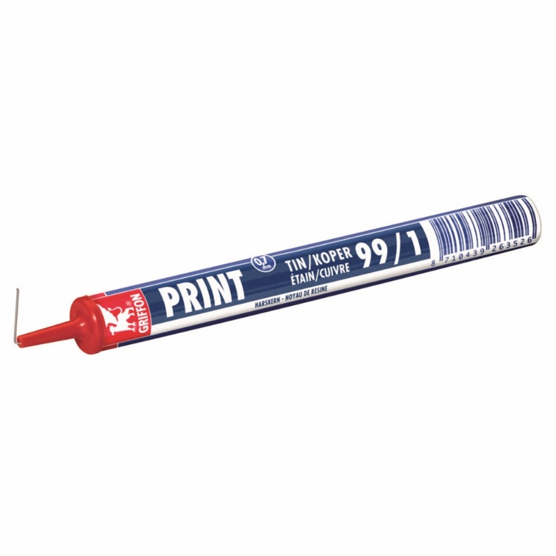Afbeeldingen van Griffon Print Draadsoldeer Tin/Koper 99/1 Harskern Ø 0.7 mm Doseerpen 4 m NL/FR