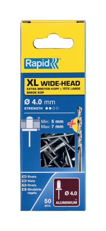 Afbeeldingen van Rapid 4x10mm XL blindklinknagels 50 st. + boor, Blister