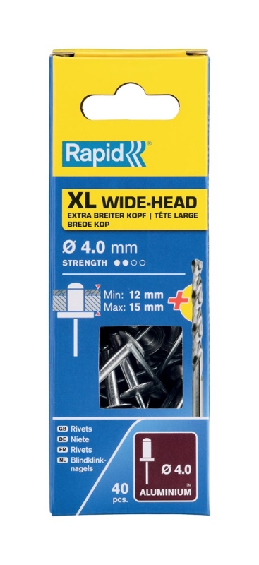 Afbeeldingen van Rapid 4x18mm XL blindklinknagels 40 st. + boor, Blister