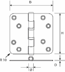 Afbeeldingen van Kogellagerscharnier / ronde hoeken / 89x89 mm / RVS pen / RVS geborsteld zwart