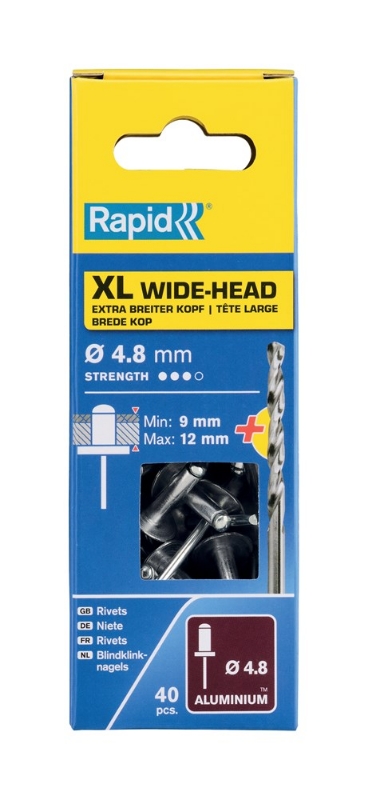 Afbeeldingen van Rapid 4,8x16mm XL blindklinknagels 40 st. + boor, Blister