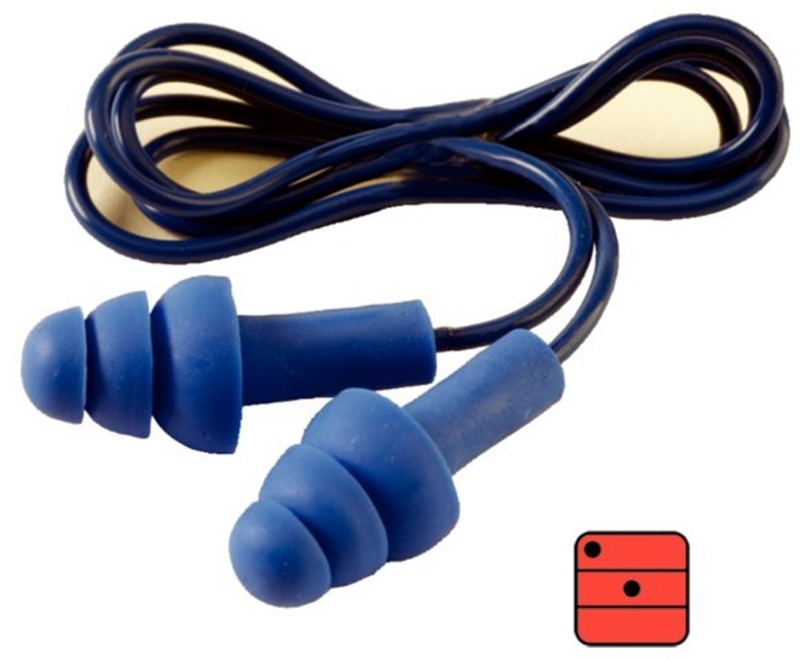 Afbeeldingen van Herbruikbare oorpluggen Tracers blauw, thermoplastisch materiaal, lamellendopjes m koord