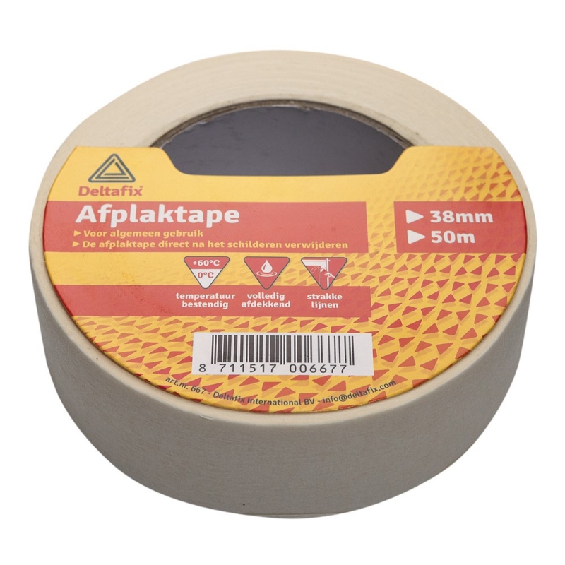 Afbeeldingen van afplaktape zelfklevend classic basic + label creme 50 m x 50 mm