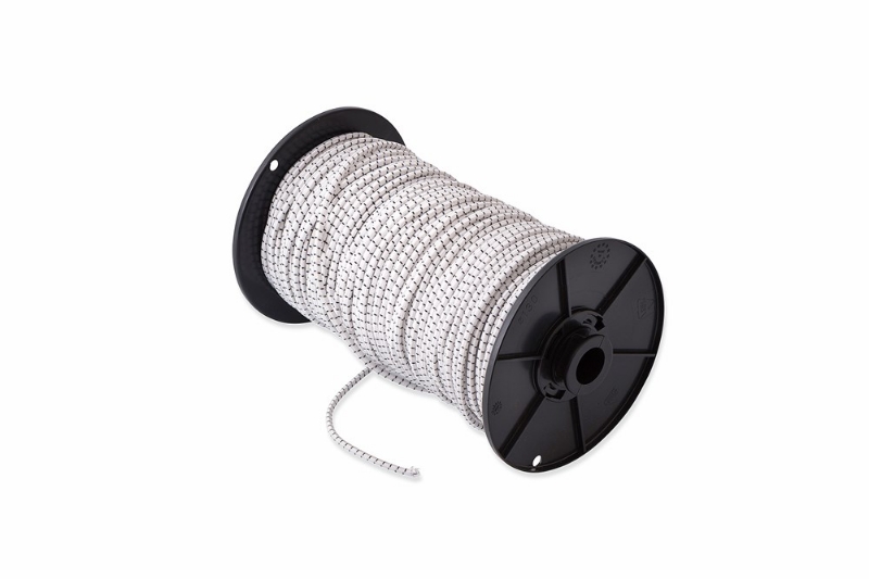 Afbeeldingen van Gummikoord 06mm wit+merkdr. rol 100 mtr