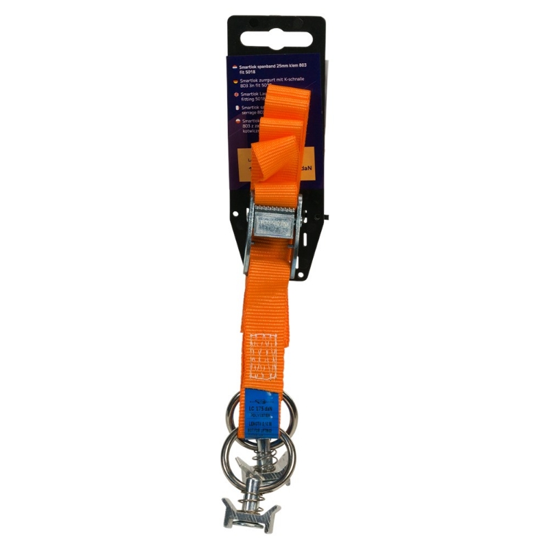 Afbeeldingen van Konvox Smartlok Spanband 25mm klem 803 fit 5018 LC175daN 1,5m oranje