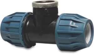 Afbeeldingen van Jason T-stuk 90° PP 25 mm x 1/2" x 25 mm knel x binnendraad x knel 16bar zwart/blauw DVGW/KIWA/WRAS