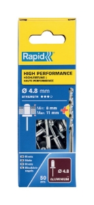 Afbeeldingen van Rapid 4,8x14mm High Performance blindklinknagels 50 st. + boor, Blister