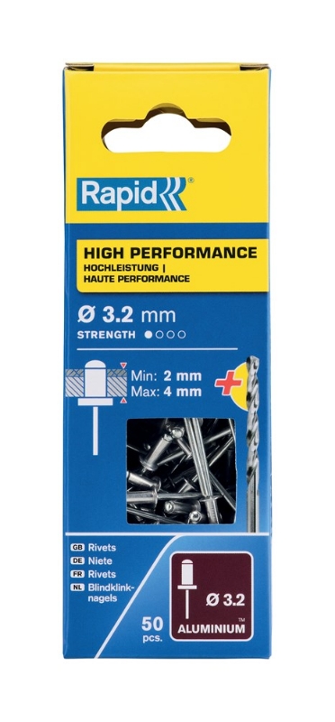 Afbeeldingen van Rapid 3,2x8mm High Performance blindklinknagels 50 st. + boor, Blister