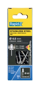 Afbeeldingen van Rapid 4x12mm RVS blindklinknagels 50 st. + boor, Blister