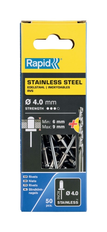 Afbeeldingen van Rapid 4x12mm RVS blindklinknagels 50 st. + boor, Blister