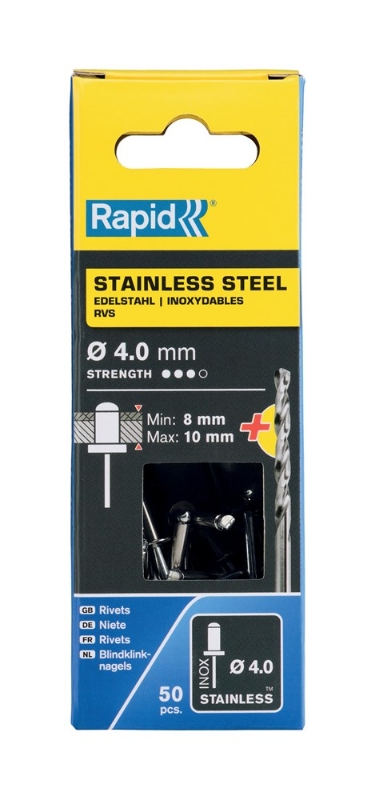 Afbeeldingen van Rapid 4x14mm RVS blindklinknagels 50 st. + boor, Blister