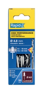 Afbeeldingen van Rapid 4,8x25mm High Performance blindklinknagels 50 st. + boor, Blister