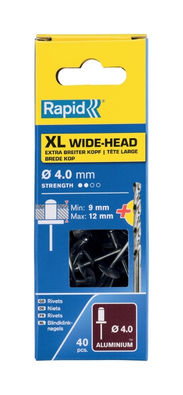 Afbeeldingen van Rapid 4x16mm XL blindklinknagels 40 st. + boor, Blister