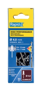 Afbeeldingen van Rapid Blindklinknagels High Performance Ø 4 x 10 mm incl. Boor 50 st., Box