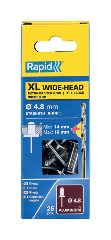 Afbeeldingen van Rapid 4,8x20mm XL blindklinknagels 25 st. + boor, Blister
