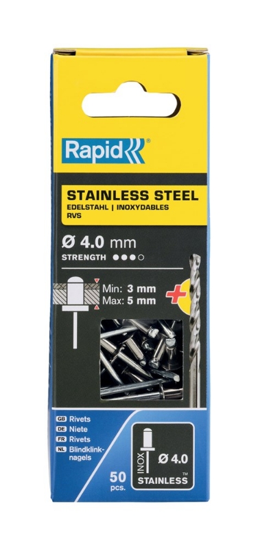 Afbeeldingen van Rapid Blindklinknagels RVS Ø 4 x 8 mm incl. Boor 50 st., Box