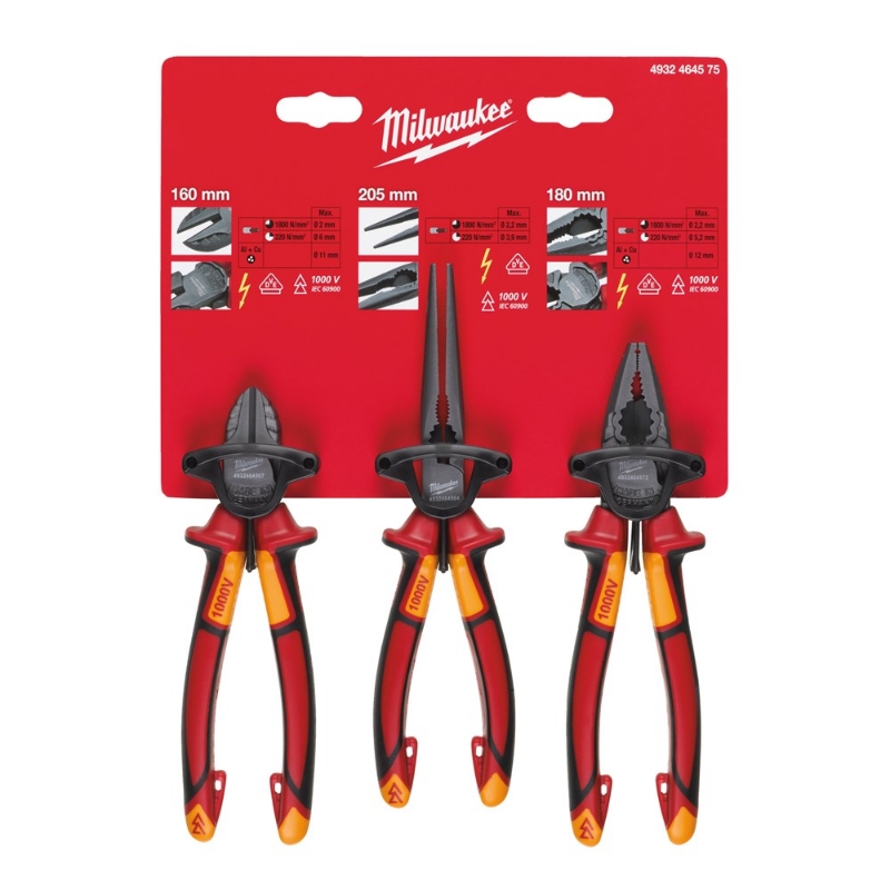 Afbeeldingen van MILWAUKEE® VDE 3-delige tangenset VDE 3 Piece Plier Set