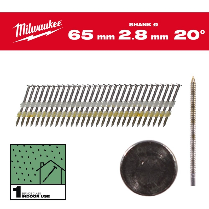 Afbeeldingen van MILWAUKEE® Draadnagels, 20°, ronde kop 20° Round Head 65 mm / RS / B / SC1 - 2.000 pc