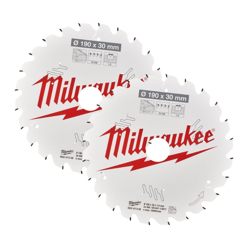 Afbeeldingen van MILWAUKEE® Cirkelzaagbladen voor cirkelzaagmachines CSB Twin Pack 190 x 24T/24T - 2pc