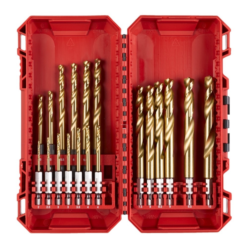 Afbeeldingen van MILWAUKEE® RED HEX - SHOCKWAVE™ HSS-TiN metaalboren Shockwave HSS-G Tin Red Hex Set - 19 pc