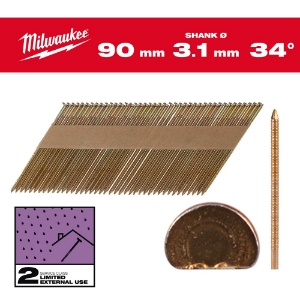 Afbeeldingen van MILWAUKEE® Draadnagels, 34°, D-kop 34° D-Head 90 mm / RS / G / SC2 - 2.200 pc