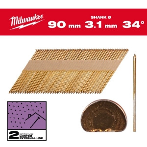 Afbeeldingen van MILWAUKEE® Draadnagels, 34°, D-kop 34° D-Head 90 mm / SS / G / SC2 - 2.200 pc
