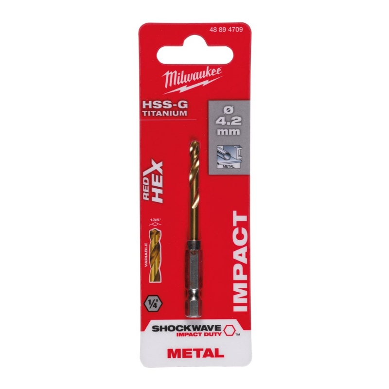 Afbeeldingen van MILWAUKEE® Metaalboor Shockwave HSS-G TiN Red Hex 4.2 mm - 1 pc