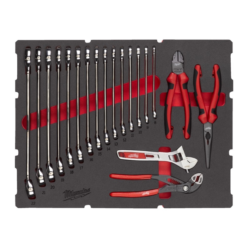 Afbeeldingen van MILWAUKEE® Foam Inlay sleutel en tangenset MAXBITE™ PACKOUT™ (19-delig)