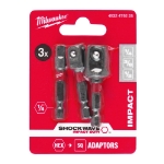 Afbeeldingen van MILWAUKEE® Dopadapter SHOCKWAVE 1/4Hex - 1/4, 3/8, 1/2 aandrijfvierkanten (3-delig) Impact adaptor set - 3pc