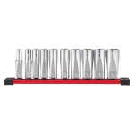 Afbeeldingen van MILWAUKEE® Doppenset 3/8” FOUR FLAT™ lang SAE maten (10-delig) 3/8" Drive SAE Deep Chrome Socket Set - 10 pc