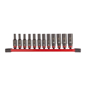 Afbeeldingen van MILWAUKEE® Slagdoppenset 1/4 lang op rail (12-delig) 1/4" impact socket set-12pc