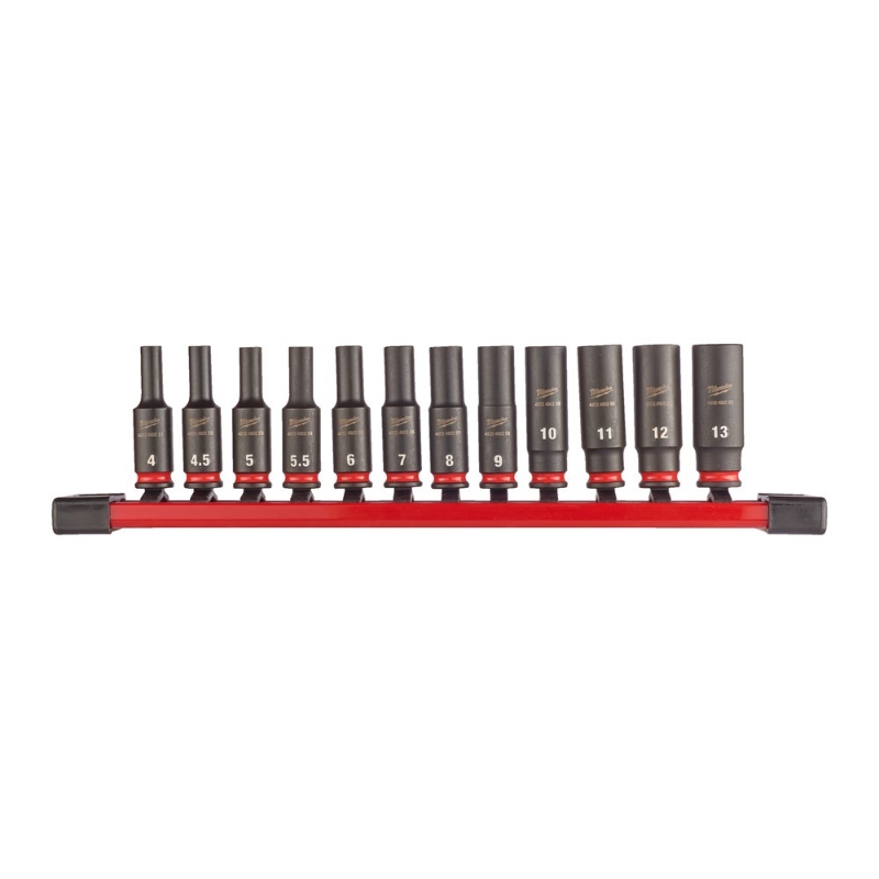 Afbeeldingen van MILWAUKEE® Slagdoppenset 1/4 lang op rail (12-delig) 1/4" impact socket set-12pc