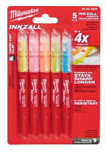 Afbeeldingen van MILWAUKEE® INKZALL Markers Flou Gekleurd - 5pc. INKZALL Highlighters Coloured - 5pc