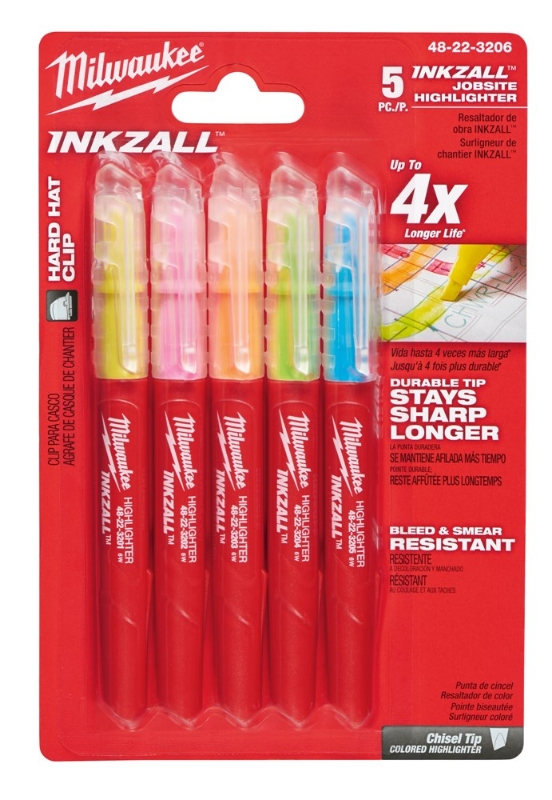 Afbeeldingen van MILWAUKEE® INKZALL Markers Flou Gekleurd - 5pc. INKZALL Highlighters Coloured - 5pc