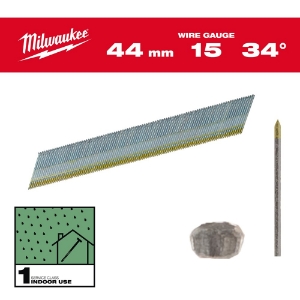 Afbeeldingen van MILWAUKEE® Afwerkspijkers, 15 gauge, 34°, D Head 15G / 34° / 44 mm / G / SC1 - 2.500 pc