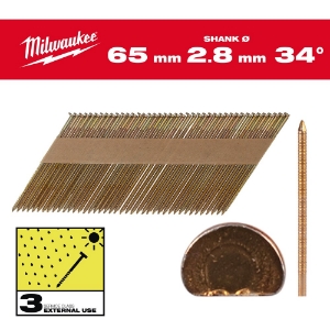 Afbeeldingen van MILWAUKEE® Draadnagels, 34°, D-kop 34° D-Head 63 mm / RS / HDG / SC3 - 2.200 pc