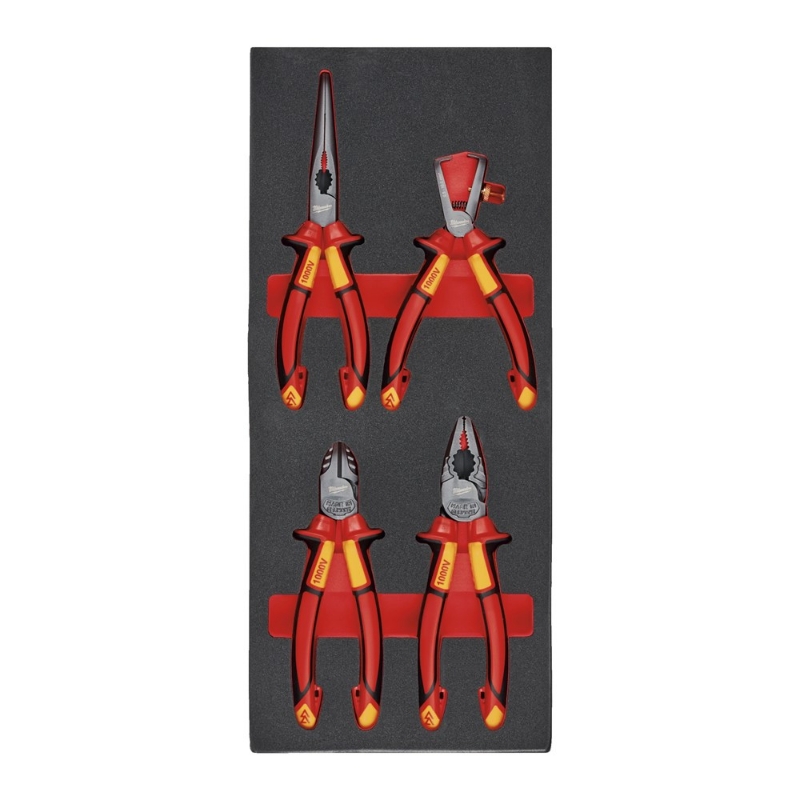 Afbeeldingen van MILWAUKEE® Foam inlay VDE tangenset 1 (4-delig) VDE Pliers Set Foam Insert - 4 pcs