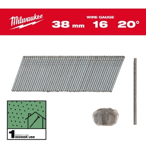 Afbeeldingen van MILWAUKEE® Afwerkspijkers, 16 gauge, 20°, dunne kop 16G / 20° / 38 mm / G / SC1 - 2.000 pc