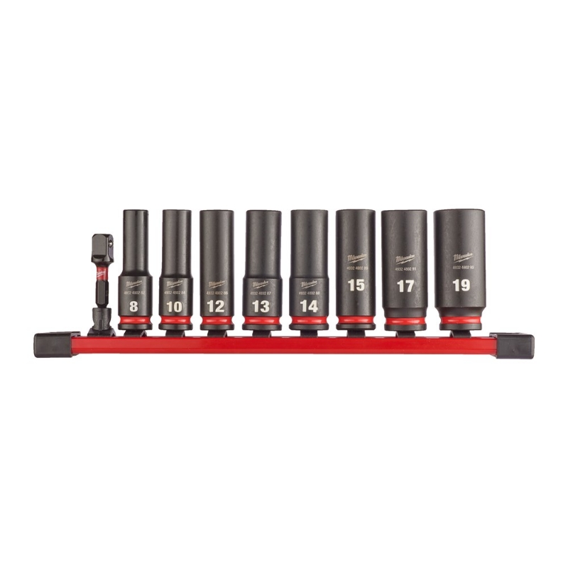 Afbeeldingen van MILWAUKEE® Slagdoppenset 3/8 lang op rail 3/8" impact socket deep set-9pc