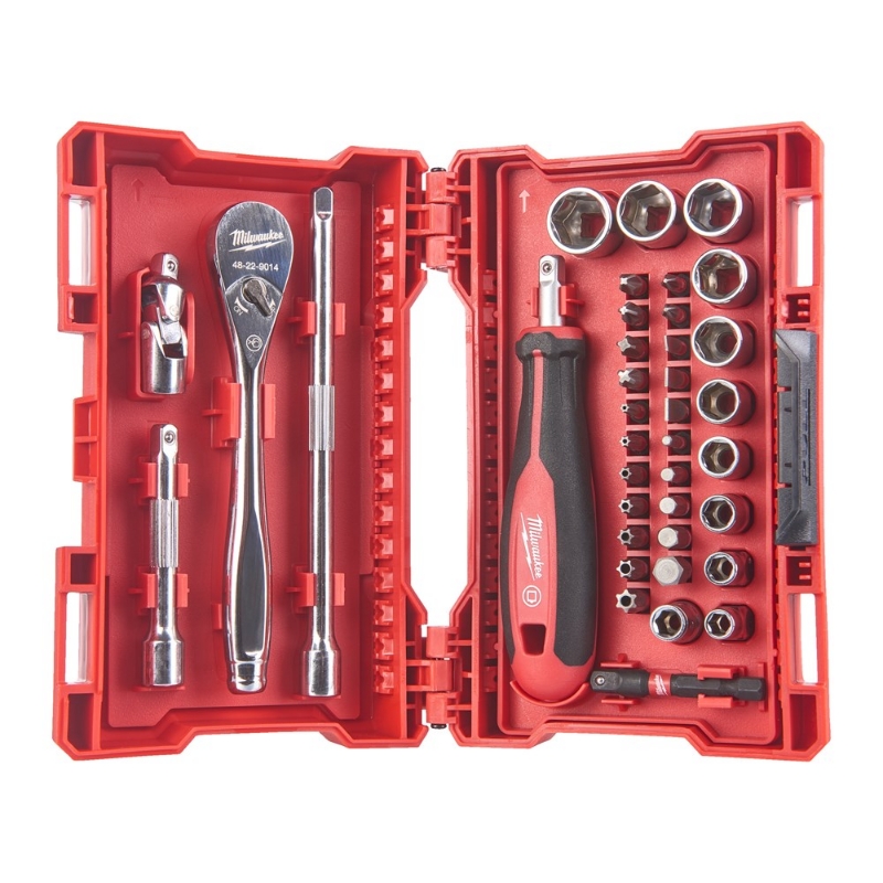 Afbeeldingen van MILWAUKEE® Doppenset 1/4” FOUR FLAT™ incl. Shockwave™ bits (38-delig) 1/4" Ratchet & Driver & Socket set - 38pc