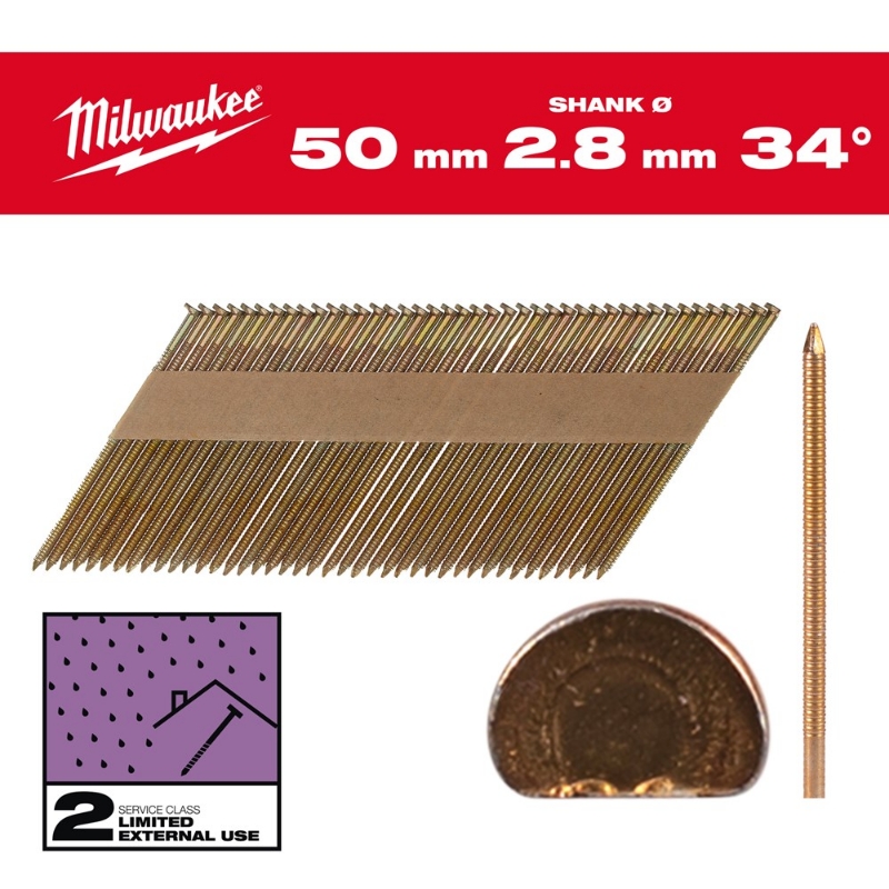 Afbeeldingen van MILWAUKEE® Draadnagels, 34°, D-kop 34° D-Head 50 mm / RS / G / SC2 - 2.200 pc