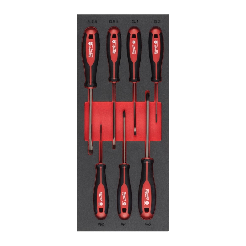 Afbeeldingen van MILWAUKEE® Foam Inlay schroevendraaier SL & PH Set (7 delig) Screwdriver SL & PH Set Foam Insert - 7 pc