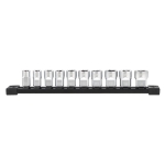 Afbeeldingen van MILWAUKEE® Doppenset 3/8” FOUR FLAT™ op rail (10-delig) 3/8" Drive Metric Chrome Sockets - 10 pc