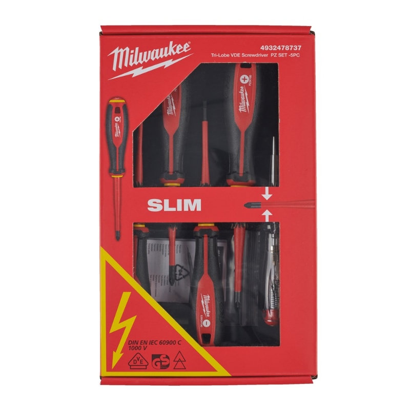 Afbeeldingen van MILWAUKEE® Schroevendraaierset VDE Tri-lobe SL/PZ (5-delig) Tri-Lobe VDE Screwdriver SET - 5pc