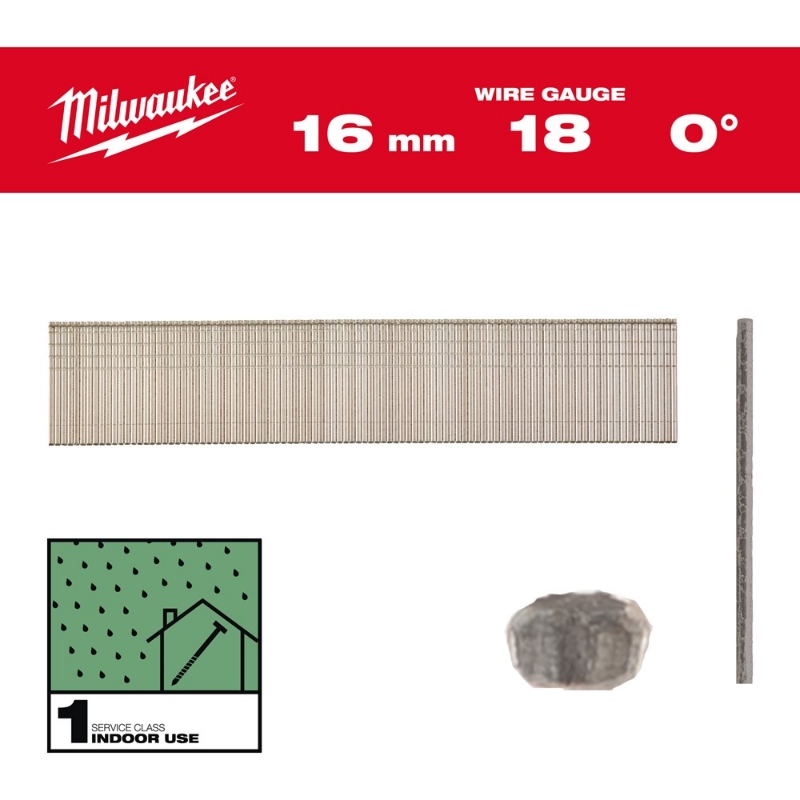 Afbeeldingen van MILWAUKEE® Brad spijkers, 18 gauge, dunne kop 18G / 16 mm / RC / G / SC1 - 10.000 pc