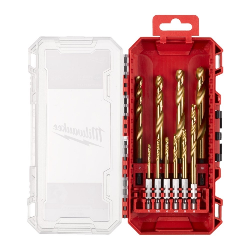 Afbeeldingen van MILWAUKEE® RED HEX - SHOCKWAVE™ HSS-TiN metaalboren Shockwave HSS-G Tin Red Hex Set - 10 pc