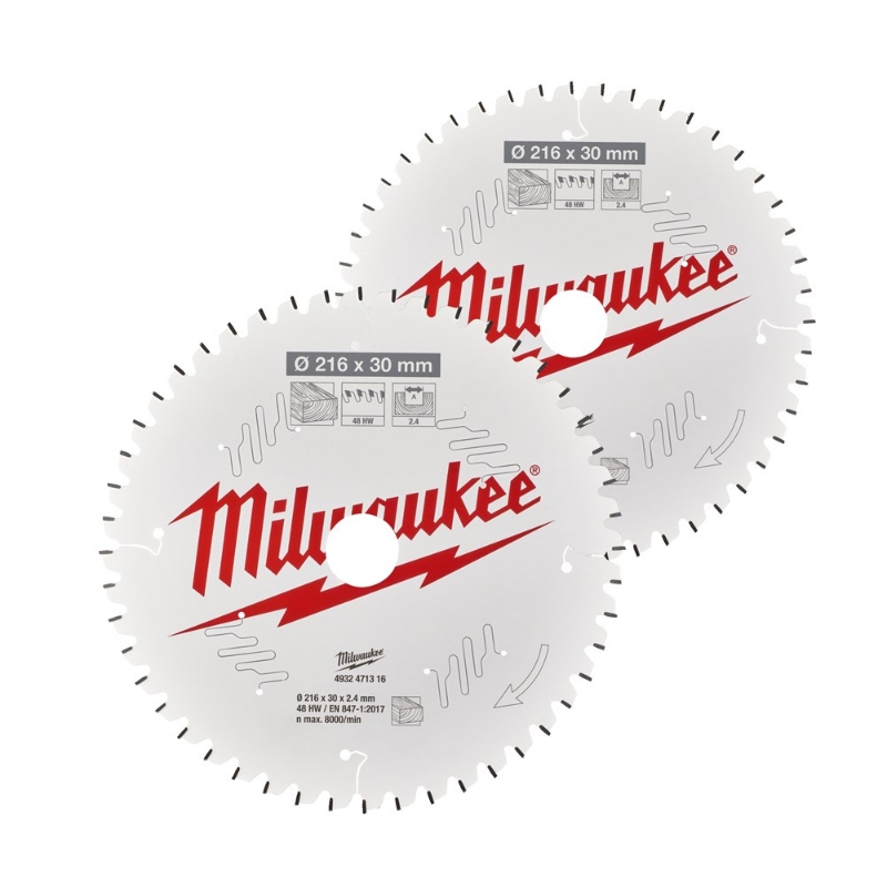 Afbeeldingen van MILWAUKEE® Cirkelzaagbladen voor afkortzagen CSB Twin Pack 216 x 48T/60T - 2pc