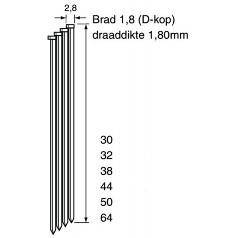Afbeeldingen van Dutack Fasteners Brad D-kop DA18-50